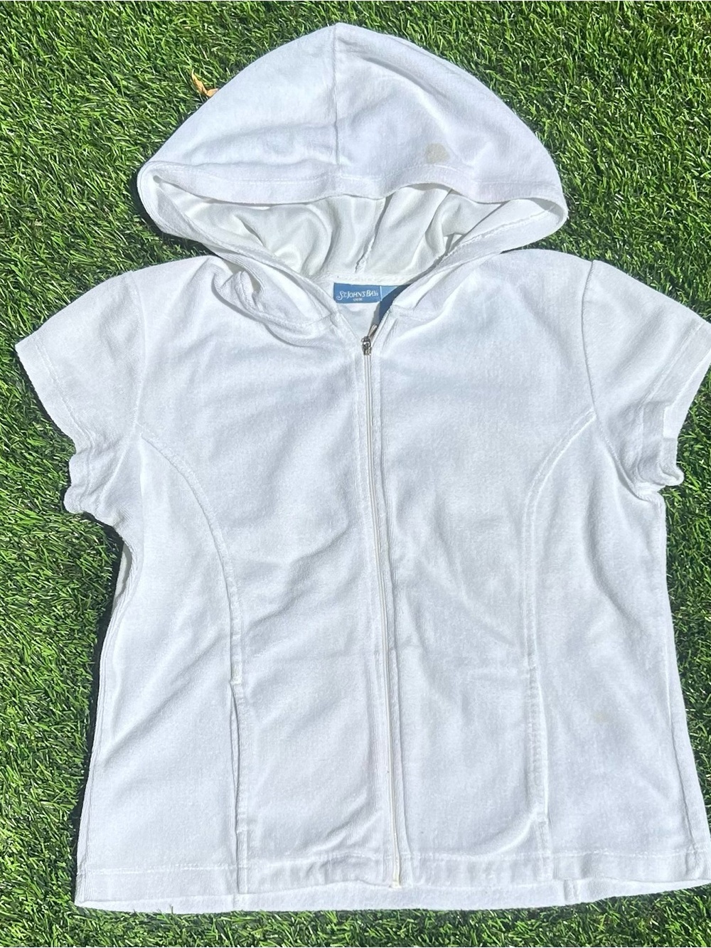 St. John's Bay White Short-Sleeve Hooded Swim Coverup with Zip